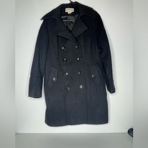 Michael Kors Black Women's Wool Blend Double Breasted Pea Coat, Size Large.